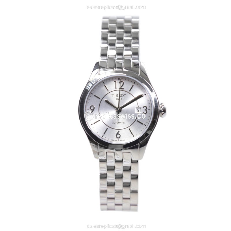 Automatic Tissot T-CLASSIC Watch - Stainless Steel Case - White Dial - Silver Band - View 2