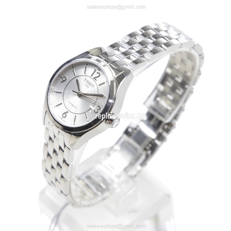 Automatic Tissot T-CLASSIC Watch - Stainless Steel Case - White Dial - Silver Band - View 3