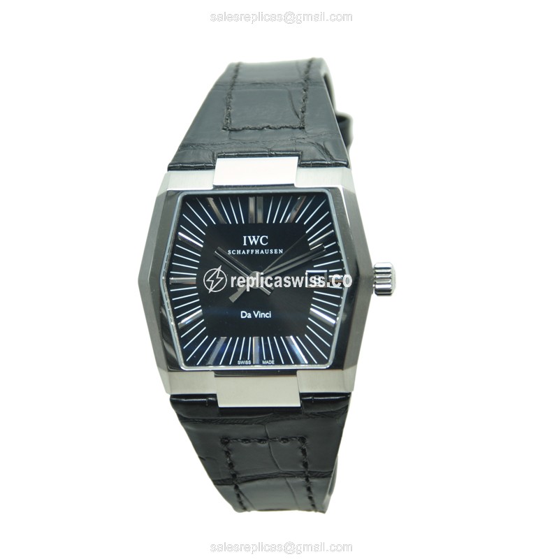 IWC DA VINCI Replica - Automatic - Black Dial - Stainless Steel Case - Alligator Black Strap - View 3