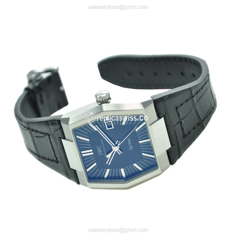 IWC DA VINCI Replica - Automatic - Black Dial - Stainless Steel Case - Alligator Black Strap - View 2