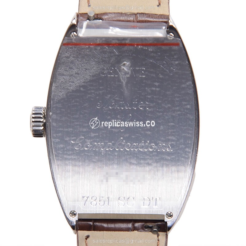 Franck Muller 7851 SC DT AC Cintree Curvex - Automatic - Steel Case - Silver Dial on Leather Strap - View 3