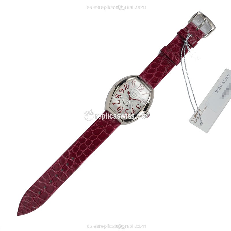 Franck Muller 5002M QZ Replica - Quartz - 18kt White Gold - Silver Dial - Red Alligator Buckle - View 2