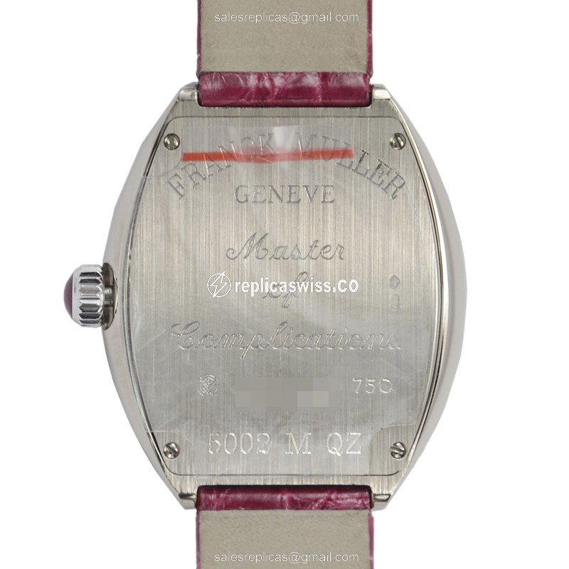 Franck Muller 5002M QZ Replica - Quartz - 18kt White Gold - Silver Dial - Red Alligator Buckle - View 3