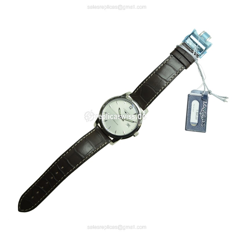 Longines L2.766.4.72.0 Replica - Automatic - Stainless Steel - Silver Dial, Brown Alligator Strap - View 2