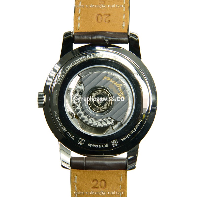 Longines L2.766.4.72.0 Replica - Automatic - Stainless Steel - Silver Dial, Brown Alligator Strap - View 3