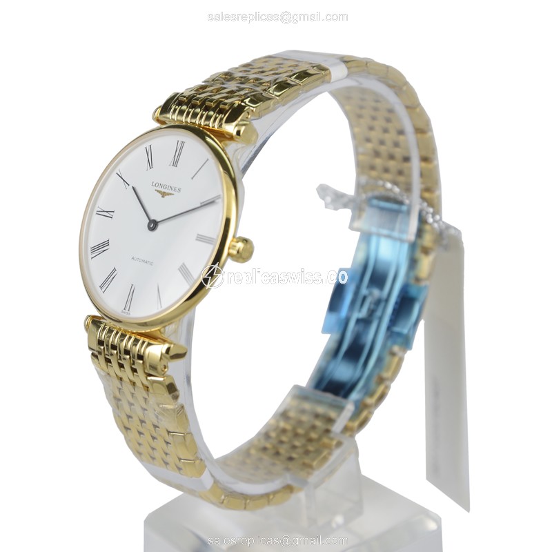 Longines LA GRANDE Replica - Automatic - PVD Gold - White Dial, Gold Strap - View 3
