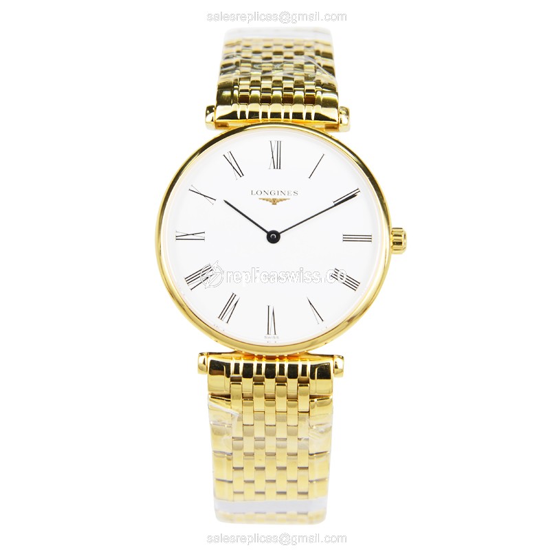 Longines LA GRANDE Replica - Automatic - PVD Gold - White Dial, Gold Strap - View 2