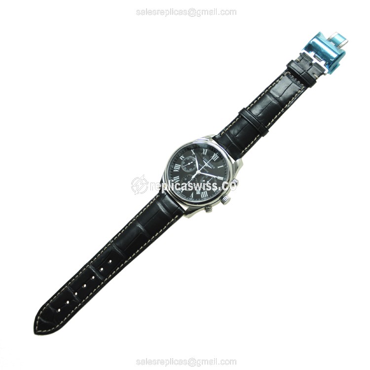 Longines L2.759.4.51.7 Replica - Automatic - Stainless Steel - Black Dial on Black Leather Strap - View 2