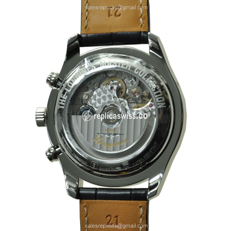 Longines L2.759.4.51.7 Replica - Automatic - Stainless Steel - Black Dial on Black Leather Strap - View 3