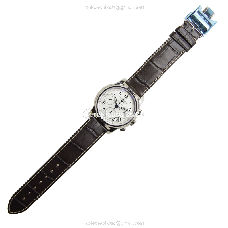 Longines SAINT IMIER Automatic - Steel Case - White Dial - Brown Alligator Strap - View 2