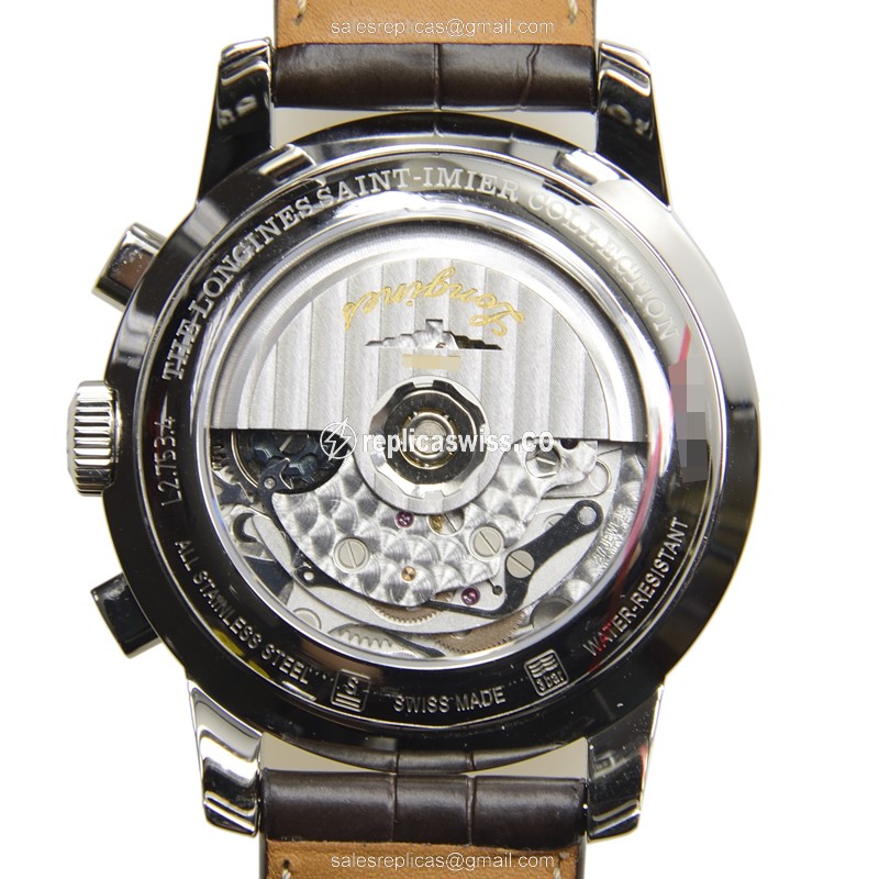Longines SAINT IMIER Automatic - Steel Case - White Dial - Brown Alligator Strap - View 3