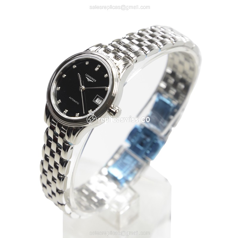 Longines L4.274.4.57.6 Flagship - Automatic Steel - Black Dial on Silver Steel Strap - View 3