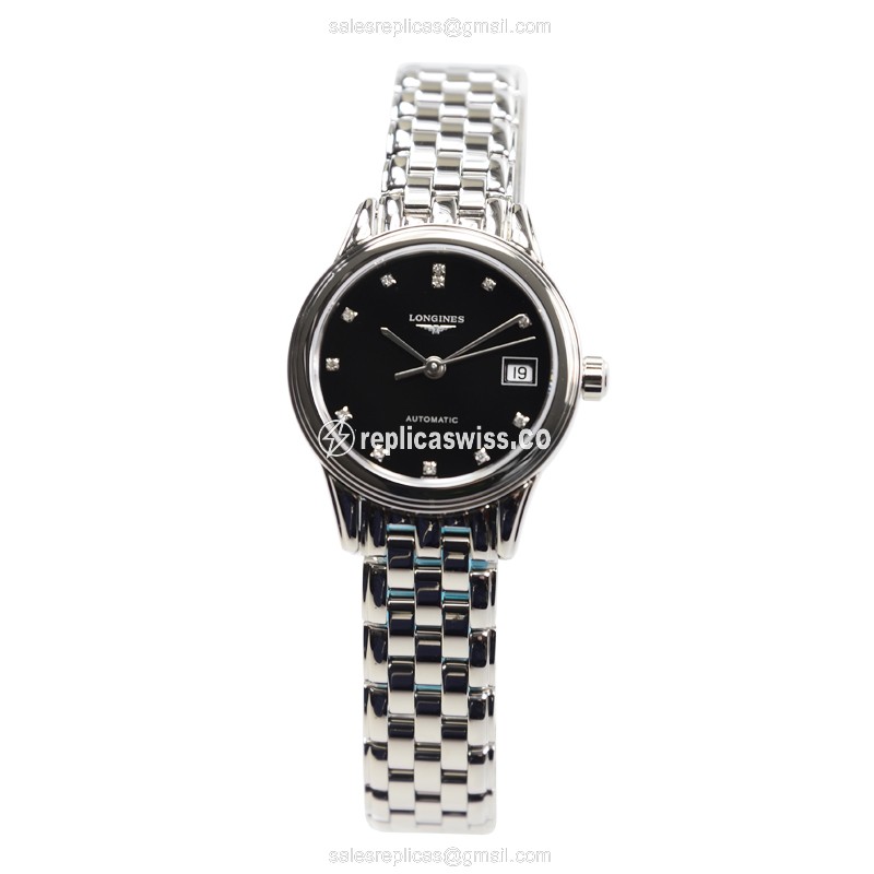 Longines L4.274.4.57.6 Flagship - Automatic Steel - Black Dial on Silver Steel Strap - View 2