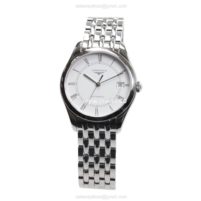Longines ELEGANT Automatic - White Dial - Stainless Steel Case on Silver Strap - View 2