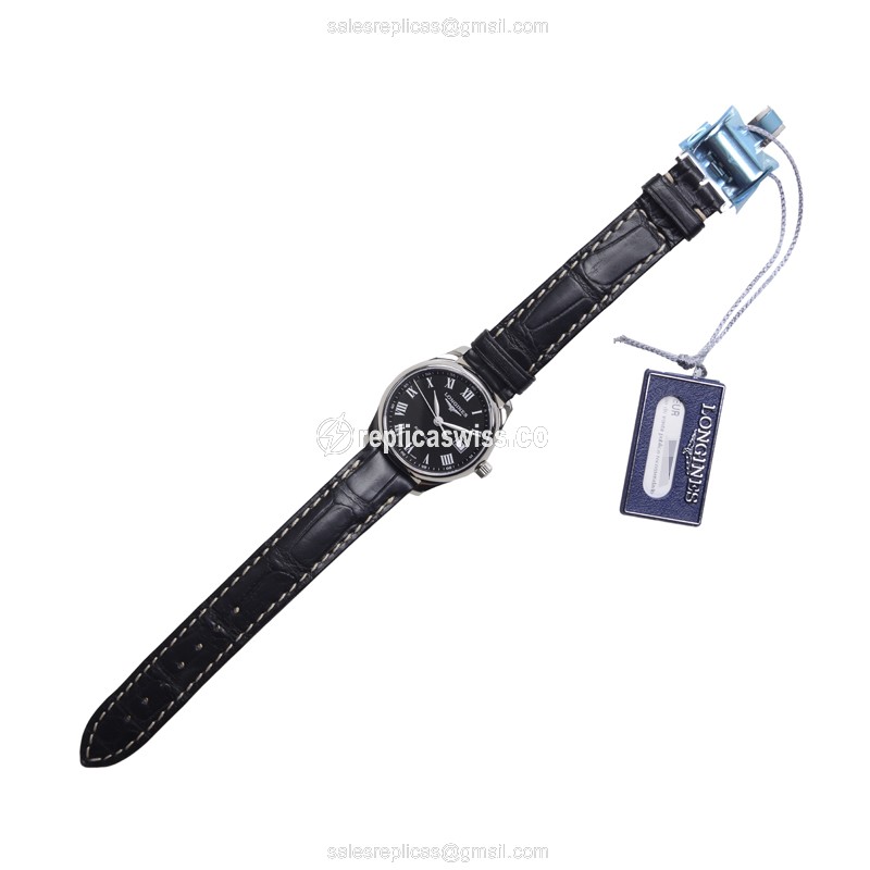 Longines Master Replica - Automatic - Steel Case - Black Dial on Black Alligator Strap - View 2