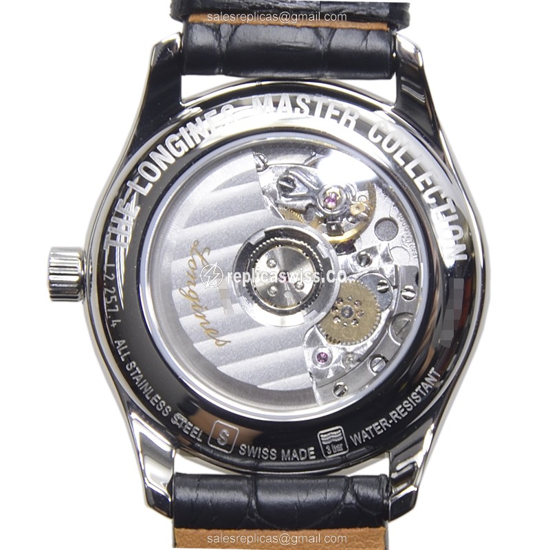 Longines Master Replica - Automatic - Steel Case - Black Dial on Black Alligator Strap - View 3
