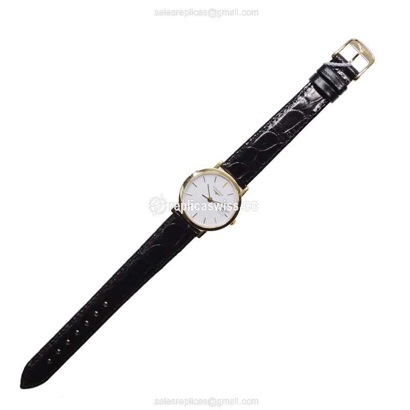 Longines Presence Replica - Quartz - 18kt Yellow Gold Case - White Dial, Alligator Strap - View 2