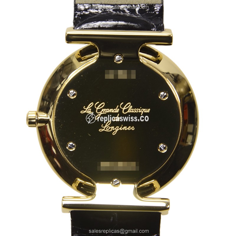 Longines L4.512.2.11.2 Replica - Quartz - PVD Gold Case - White Dial on Black Leather Strap - View 3