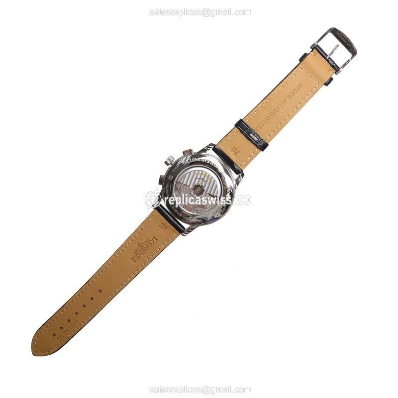 Longines Heritage Replica - Automatic - Stainless Steel - White Dial - Black Alligator Strap - View 3