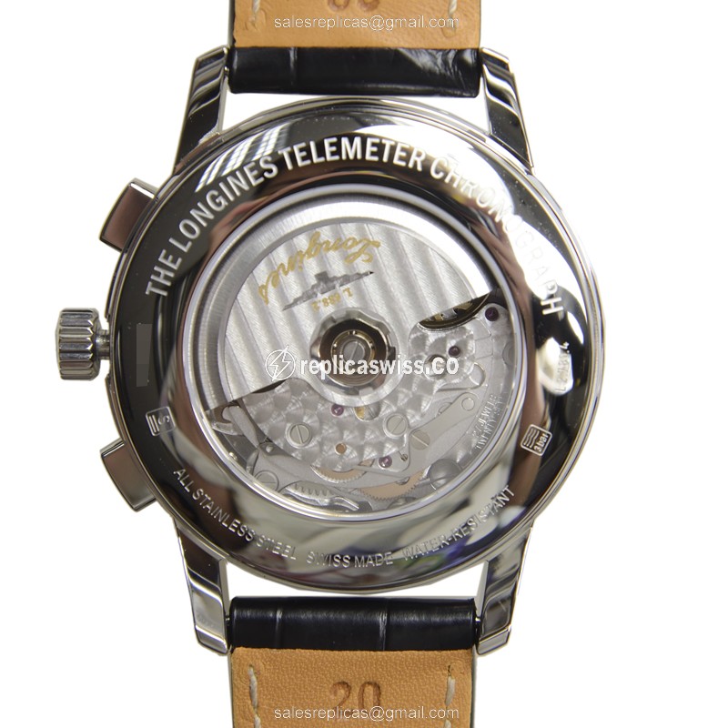 Longines Heritage Replica - Automatic - Stainless Steel - White Dial - Black Alligator Strap - View 4
