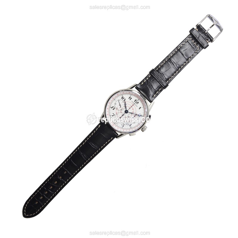 Longines Heritage Replica - Automatic - Stainless Steel - White Dial - Black Alligator Strap - View 2