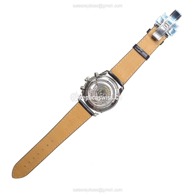 Longines L2.629.4.51.7 Replica - Automatic - Stainless Steel Case - Black Dial on Black Alligator Strap - View 3