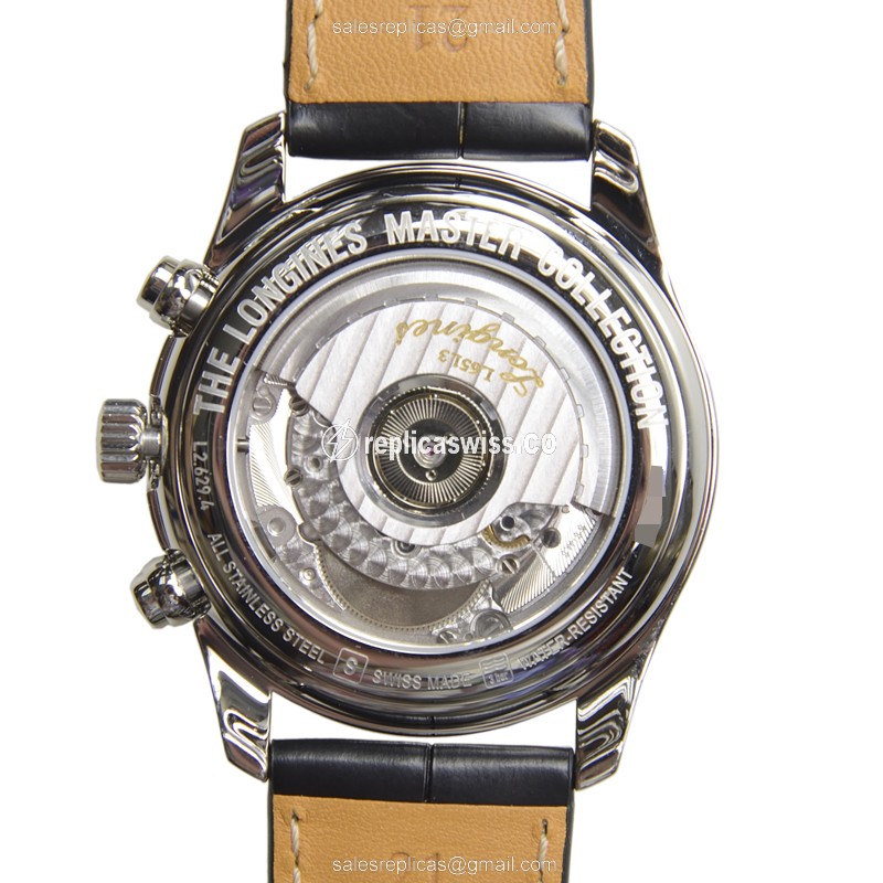 Longines L2.629.4.51.7 Replica - Automatic - Stainless Steel Case - Black Dial on Black Alligator Strap - View 4