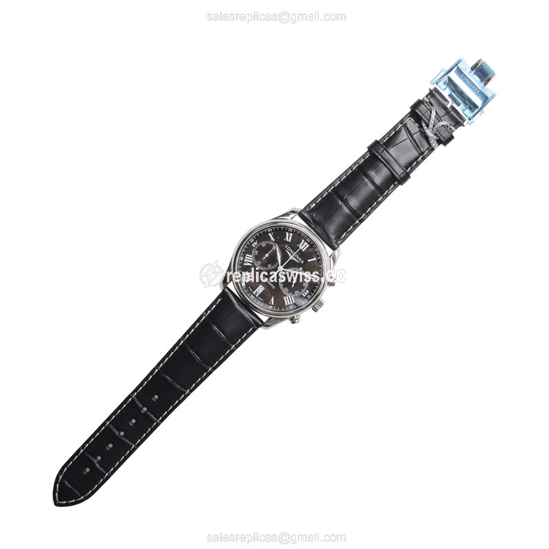 Longines L2.629.4.51.7 Replica - Automatic - Stainless Steel Case - Black Dial on Black Alligator Strap - View 2