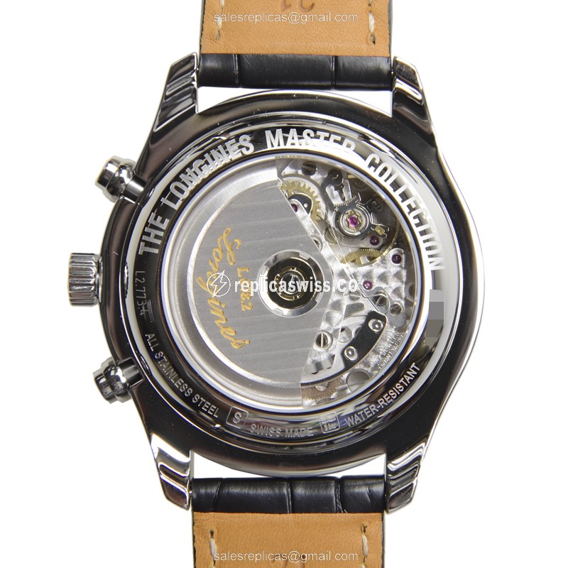 Longines L2.773.4.51.7 Replica - Automatic - Steel Case - Black Dial, Alligator Strap - View 4