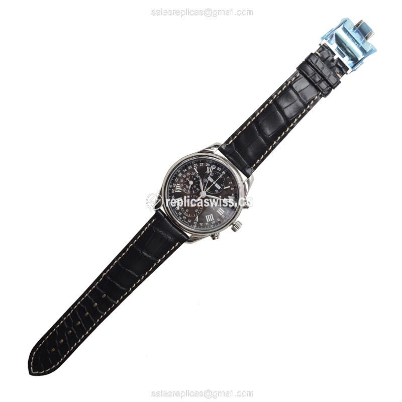 Longines L2.773.4.51.7 Replica - Automatic - Steel Case - Black Dial, Alligator Strap - View 2