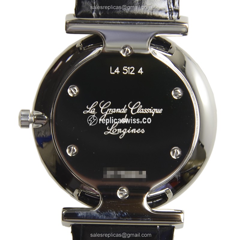 Longines L4.512.4.72.2 Replica - Quartz - Stainless Steel Case - Silver Dial on Black Alligator Strap - View 4