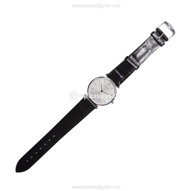 Longines L4.512.4.72.2 Replica - Quartz - Stainless Steel Case - Silver Dial on Black Alligator Strap - View 2