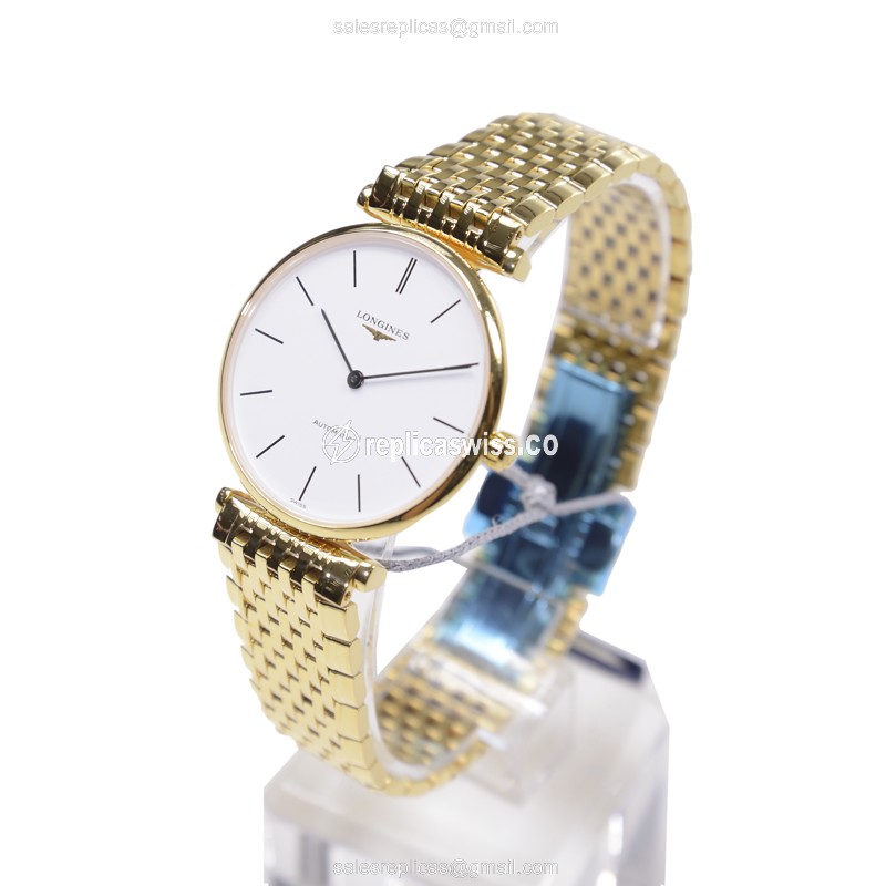 Longines LA GRANDE Replica - 18kt Gold - Automatic - White Dial - View 3