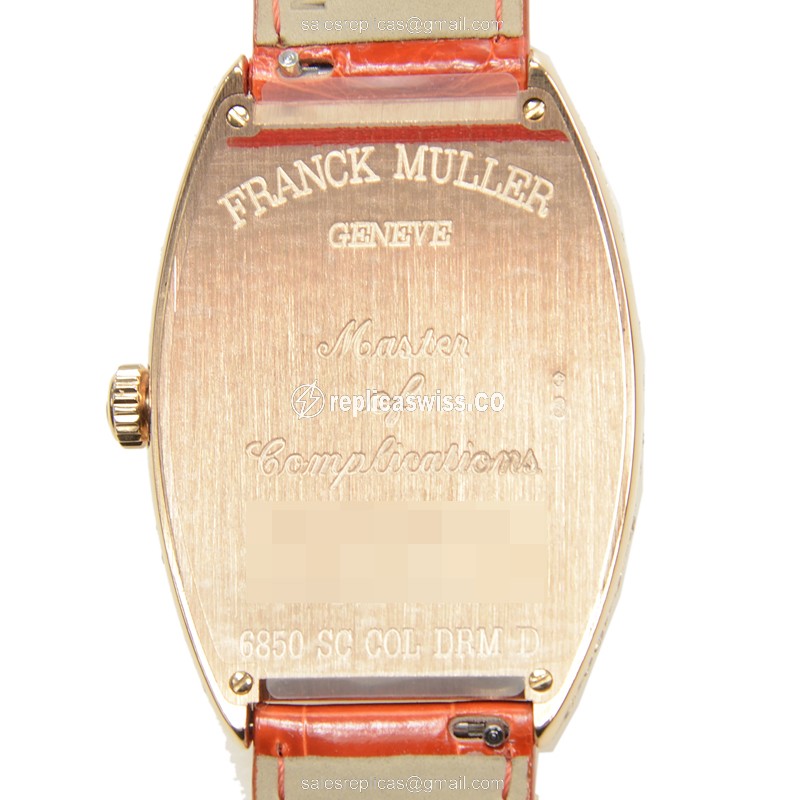 Franck Muller 6850 SC COL DRM D 5N Curvex Automatic - Rose Gold Case, Diamond Dial, Silver - Orange Alligator Strap - View 3