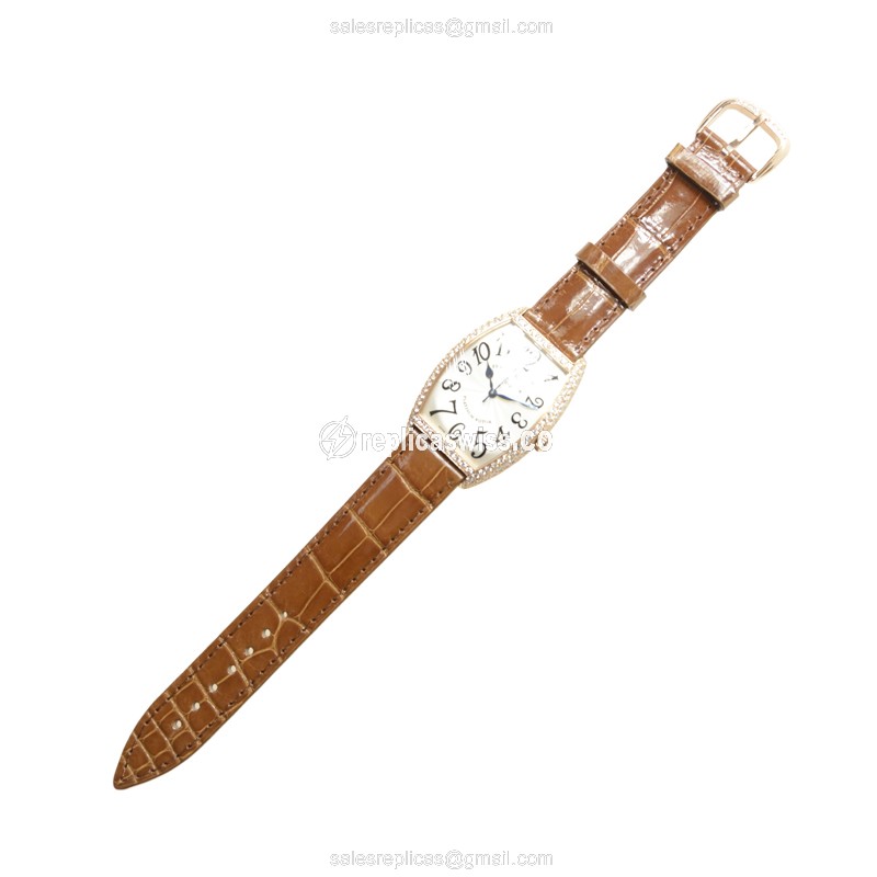 Franck Muller 2852 SC D 5N Master of Comp - Auto - 18kt Rose Gold & Diamond Case - Silver Dial - Brown Alligator Buckle - View 2