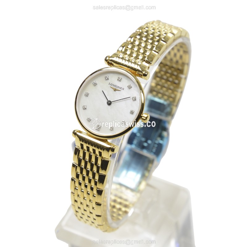 Longines L4.209.2.87.8 Replica - Quartz - Gold PVD Case - White Dial on Gold Strap - View 3