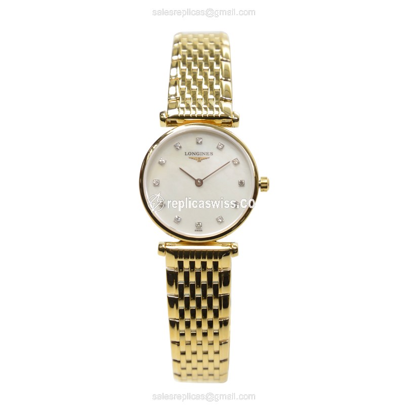 Longines L4.209.2.87.8 Replica - Quartz - Gold PVD Case - White Dial on Gold Strap - View 2