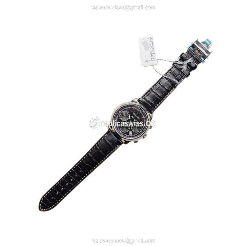 Longines Saint Imier Replica - Automatic - Black Dial on Black Alligator Strap - View 2