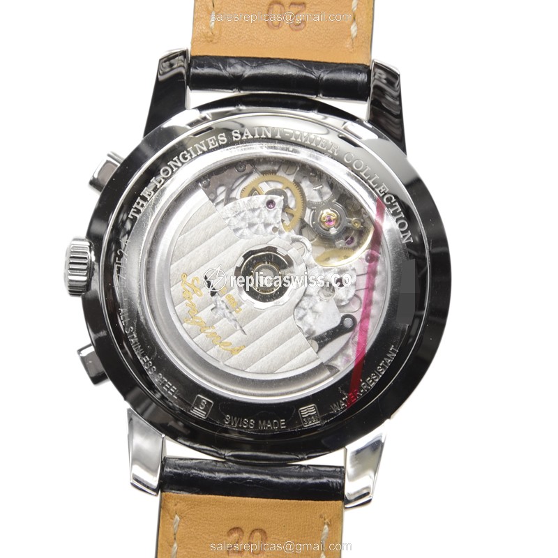 Longines Saint Imier Replica - Automatic - Black Dial on Black Alligator Strap - View 3