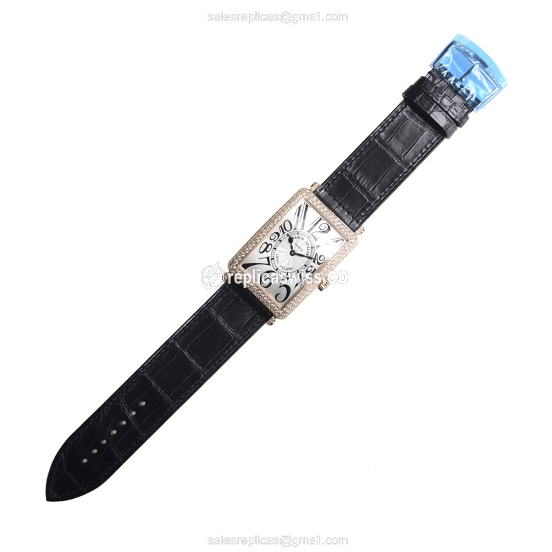 Franck Muller 1002 QZ D LONG ISLAND - Quartz - 18kt Rose Gold - Diamonds - Silver Dial - Buckle Clasp - View 2