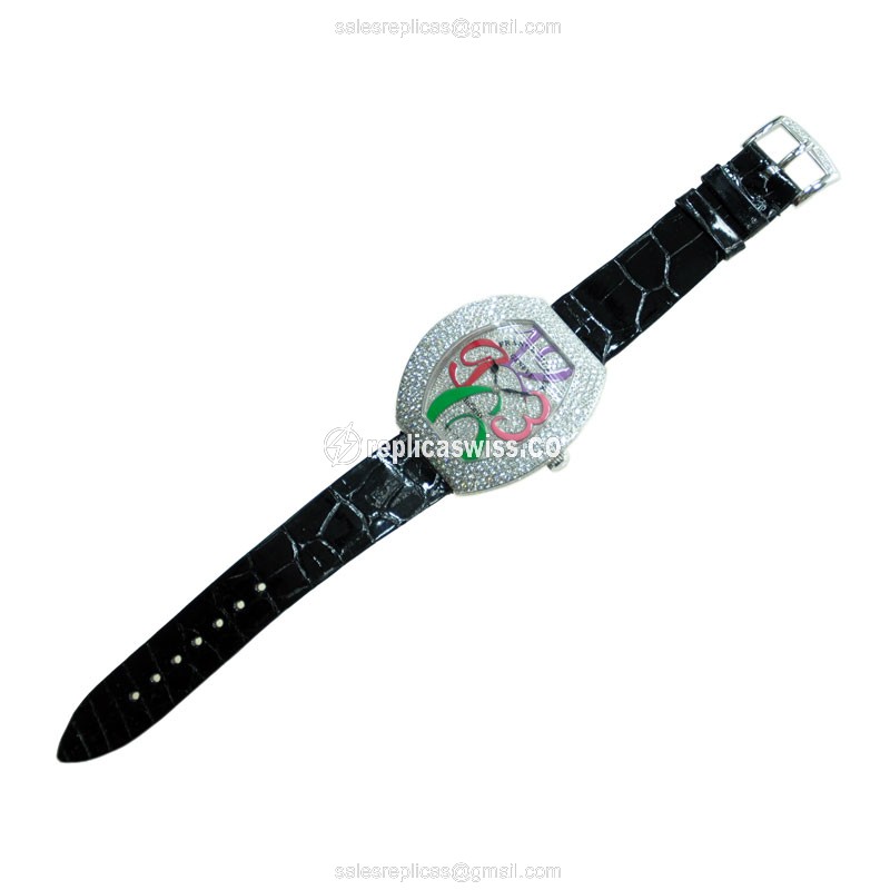 Franck Muller 3540QZCOLDRMAD4CDOG Replica - Quartz - 18kt White Gold - Diamond Dial - Silver - Buckle Clasp - View 2