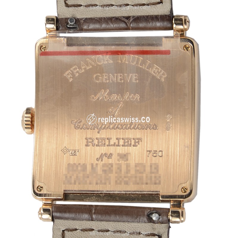 Franck Muller Master Square Replica - Quartz - 18kt Rose Gold - Diamond Accents - Brown Dial - Alligator Strap - Buckle Clasp - View 3