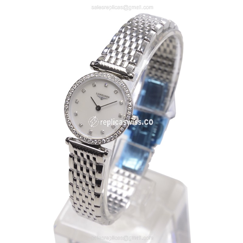 Longines L4.241.0.80.6 Replica - Quartz - Stainless Steel Case - White Dial, Diamond Bezel - View 3