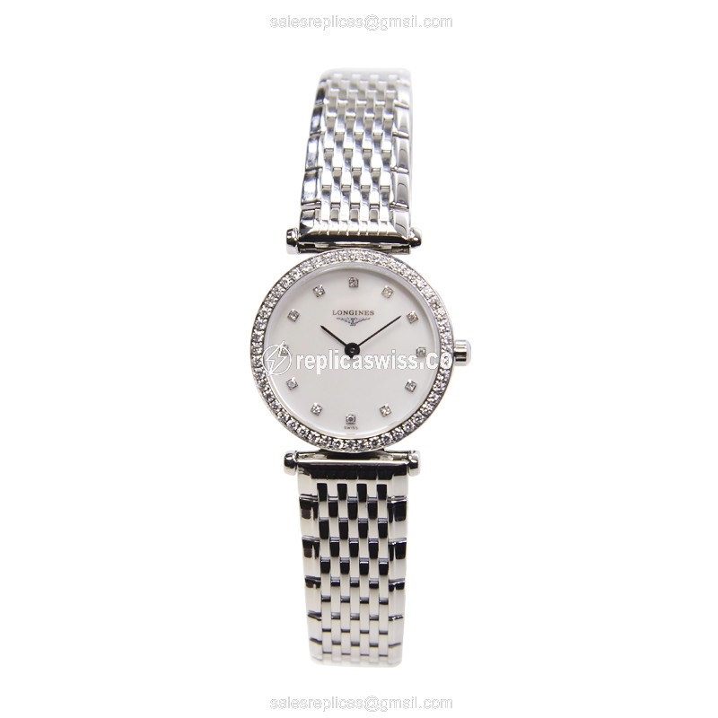 Longines L4.241.0.80.6 Replica - Quartz - Stainless Steel Case - White Dial, Diamond Bezel - View 2