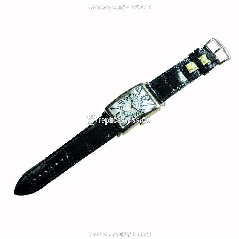 Franck Muller 1200SCDTOG Replica - Automatic - 18kt White Gold - Silver Dial, Black Alligator Strap - View 2