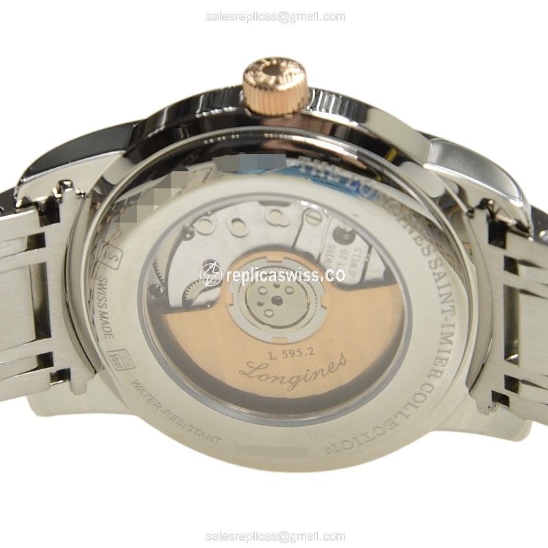 Longines L2.563.5.59.7 SAINT IMIER Replica - Automatic - 18kt Rose Gold Case - Black Dial on Silver Strap - View 4