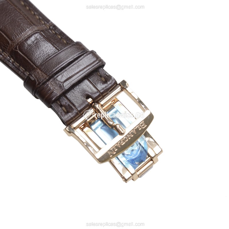 Blancpain Villeret Replica - Automatic - 18kt Rose Gold - White Dial - Brown Alligator Strap - View 3