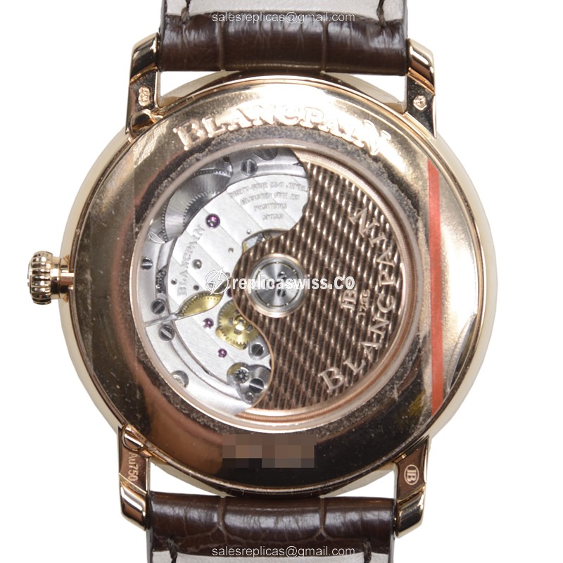 Blancpain Villeret Replica - Automatic - 18kt Rose Gold - White Dial - Brown Alligator Strap - View 4