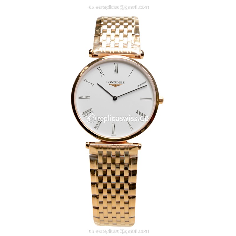 Longines L4.709.1.11.8 Replica - Quartz - 18kt Yellow Gold - White Dial, Gold Clasp - View 2