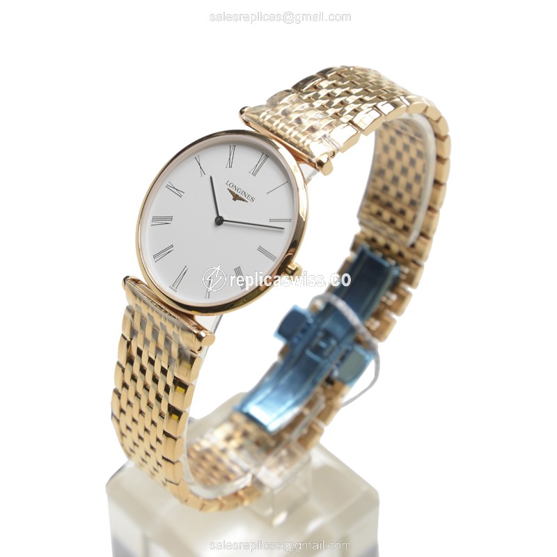 Longines L4.709.1.11.8 Replica - Quartz - 18kt Yellow Gold - White Dial, Gold Clasp - View 3